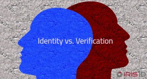 Two silhouettes of heads. Graphic for identification vs. Verification